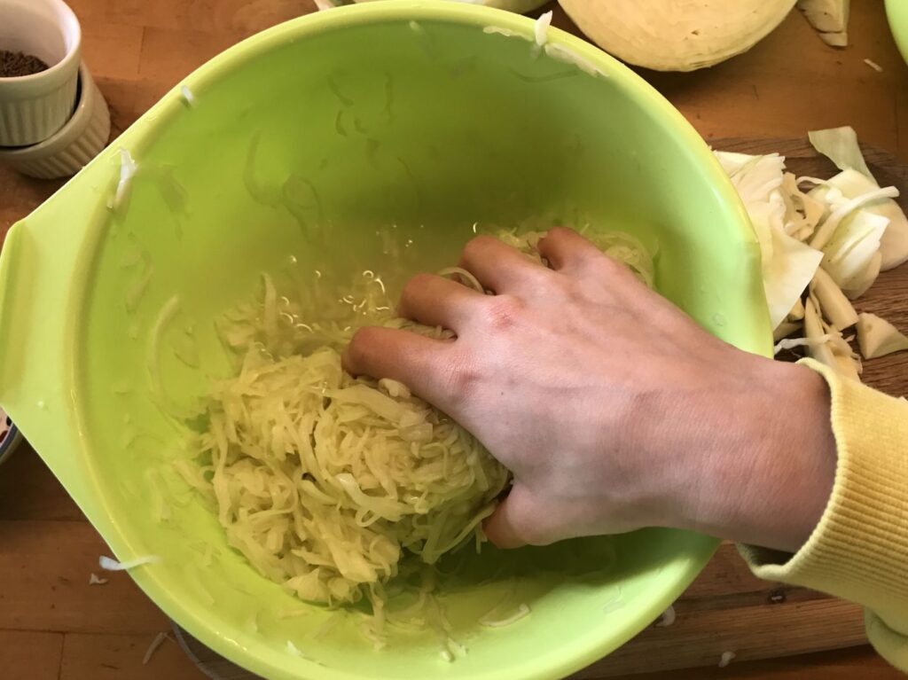 Kraut durchkneten und würzen