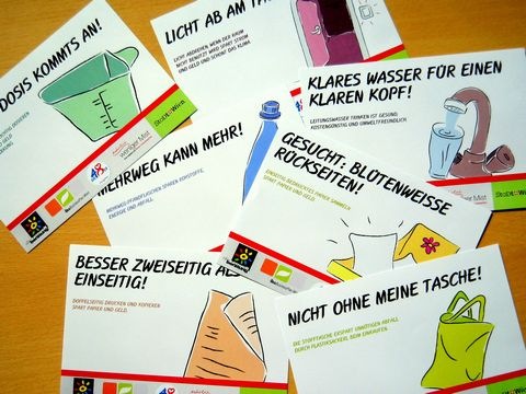 7 Freecards mit Anleitungen zur Abfallvermeidung