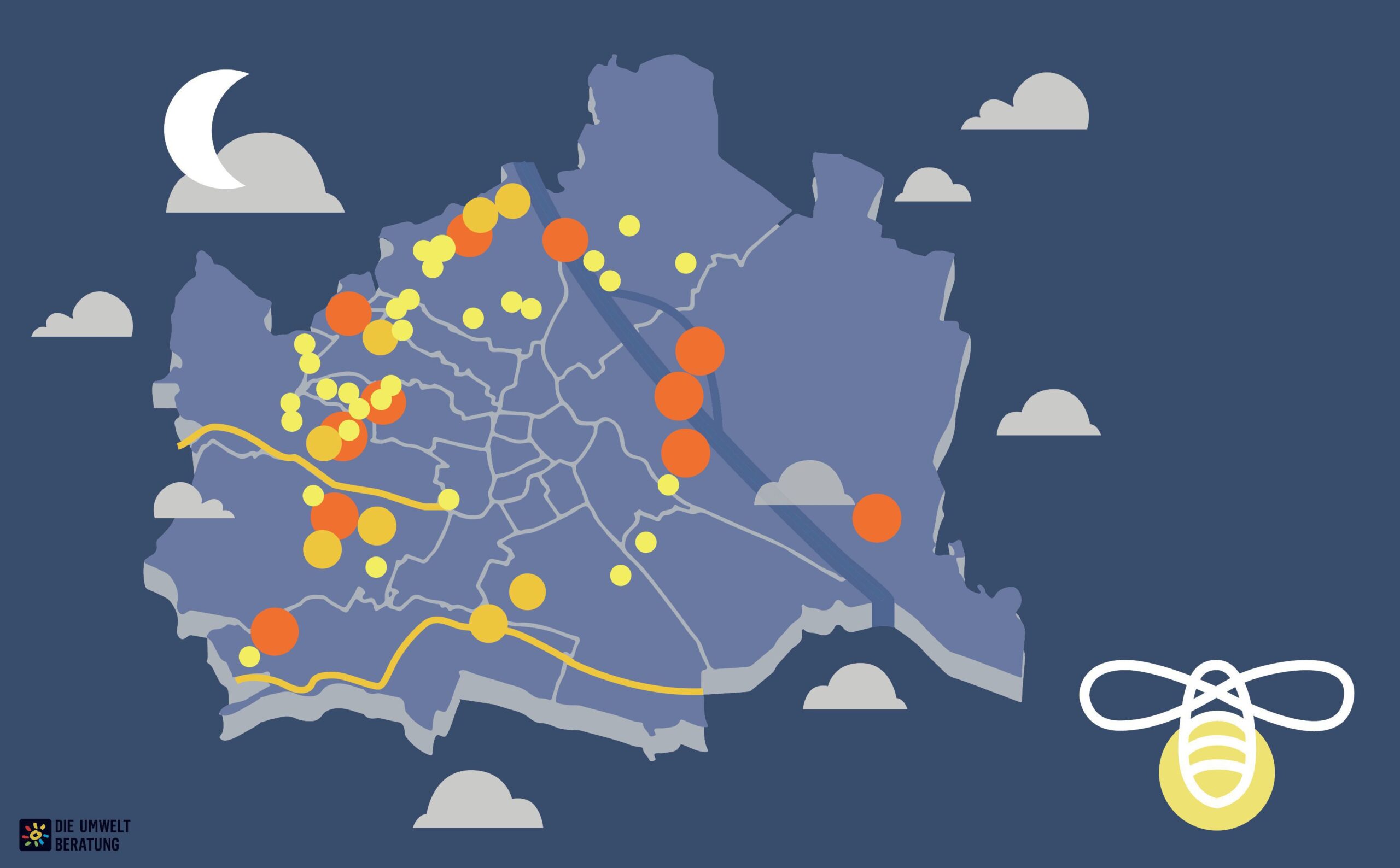 Plan der Glühwürmchen-Fundorte in Wien