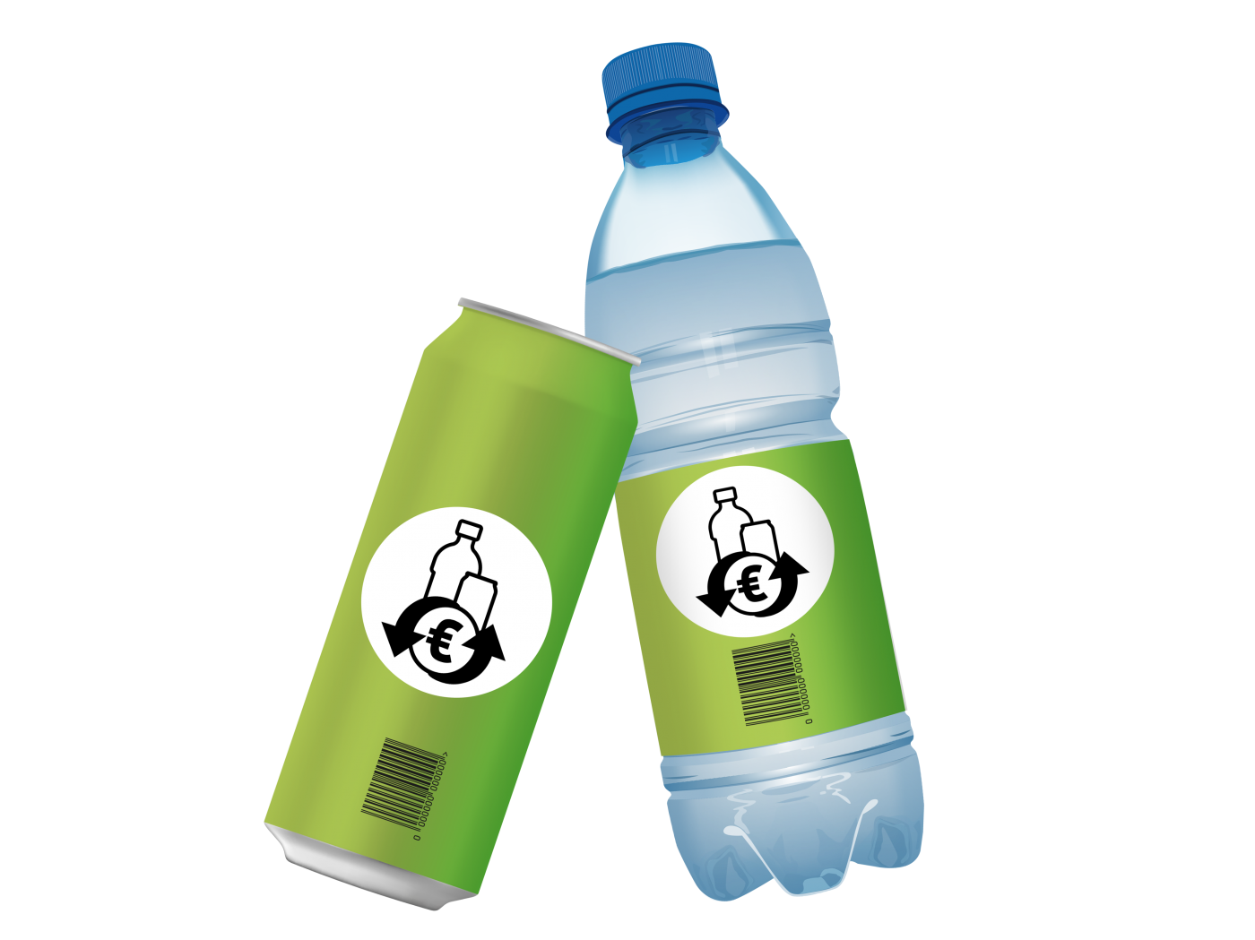 Einwegpfand-Logo auf Flasche und Getränkedose